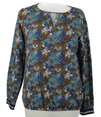 Dámská modro-hnědo-bílá vzorovaná balonová halenka Gina Benotti 