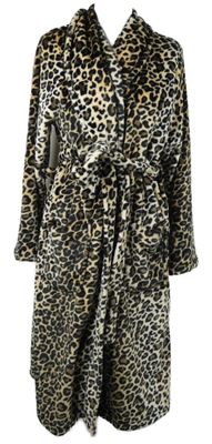 Dámský černo-béžový vzorovaný plyšový župan s páskem Very 