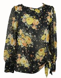 Dámsk áčerno-žlutá květovaná šifonová halenka s uzlem New Look 