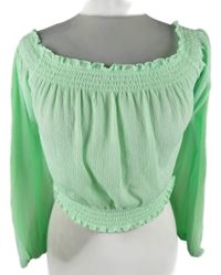 Dámska svetlozelená crop blúzka s lodičkovým výstřihem H&M