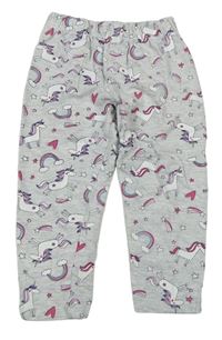 Svetlosivé pyžamové nohavice s jednorožcami