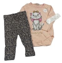 2set- svetloružové body s kočičkou+ sivé legíny s fľakmi Disney