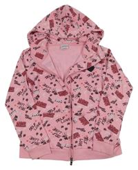 Ružová prepínaci mikina s nápismi a kapucňou