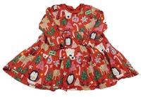Červené bavlnené šaty s vánočním motívom F&F