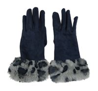 Tmavomodré semišové rukavice s kožíškem 