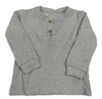 Bielo-sivé melírované rebrované úpletové tričko s gombíky George