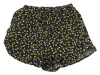 Čierno-žlto-ružové kvetované kraťasy s mašlou Primark