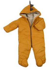 Horčicová prešívaná šušťáková zimná kombinéza s kapucňou a ostny Matalan