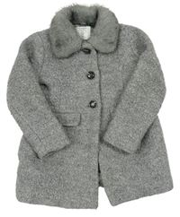 Sivý huňatý vlnený podšitý kabát Primark