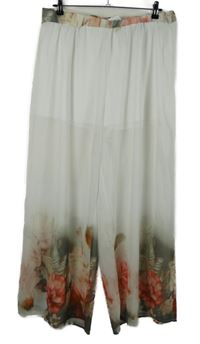 Dámské bílé šifonové volné kalhoty s květy a všitými kraťasy Shein