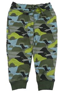 Khaki-světlemodro-zelené vzorované tepláky Mothercare