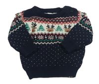Tmavomodro-biely sveter so vzorom a sobmi Mothercare