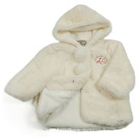 Smetanový kožešinový podšitý kabátek s nášivkou a kapucňou