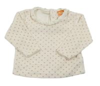 Smetanová sametová mikina se srdíčky Pusblu