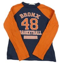 Tmavomodro-oranžové tričko s nápisom H&M