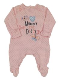 Růžový puntíkatý overal s motýlky M&Co.