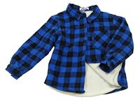 Safírovo-černá kostkovaná zateplená košilová bunda