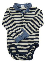 Tmavomodro-béžové pruhované body s golierikom H&M