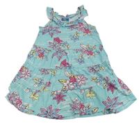Svetlomodré šaty s ružovými kvetinami Topolino