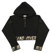 Čierna crop mikina s logom a kapucňou RIVER ISLAND