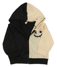 Čierno-vanilková prepínaci mikina so smajlíkom a kapucňou