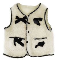 Smotanová huňatá vesta s mašľami