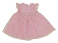 Ružové šifonovo/tylové slávnostné šaty s kvietkami