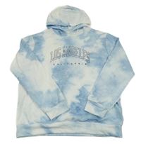 Světlemodro-biela batikovaná mikina s nápisom a kapucňou Shein