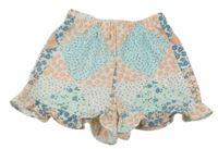 Bielo-světlemodro-lososové kvetované kraťasy Matalan