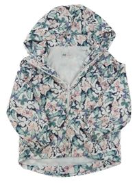 Bílá šusťáková jarní bunda s motýly a kapucí H&M