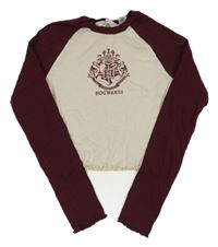 Vínovo-smetanové žebrované crop triko - Harry Potter H&M