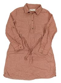 Růžové puntíkované košilové šaty s páskem H&M