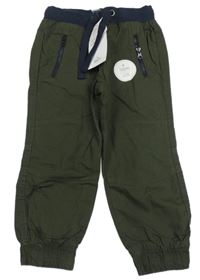 Khaki plátěné podšité cuff kalhoty Topolino