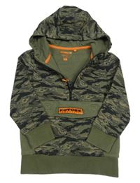 Khaki-černá army mikina s klokankou a kapucí F&F