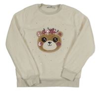 Smotanová chlpatá mikina s medvedíkom C&A