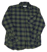 Khaki-tmavomodrá kostkovaná flanelová košile Zara 