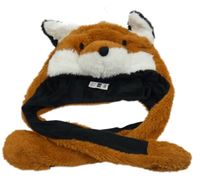 Nové - Oranžovo-čierno-biela chlpatá čapica s líškou zn. Dunnes