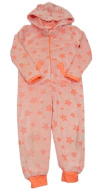 Neónově oranžová chlpatá kombinéza s hviezdičkami a kapucňou Kiki&Koko