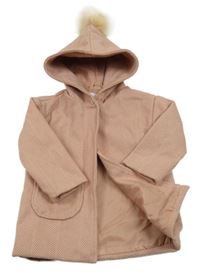 Svetloružový vzorovaný flaušový podšitý kabát s kapucňou Fox&Bunny