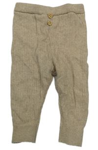 Béžové rebrované pletené nohavice Zara