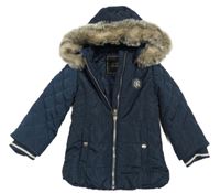 Tmavomodrá šusťáková zimní bunda s kapucí River Island