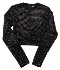 Čierne zamatové crop tričko so trblietkami H&M