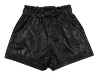 Černé koženkové kraťasy s mašlí Shein