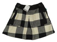Nové - Čierno-smotanová kockovaná vlnená skladaná sukňa Next
