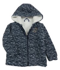 Tmavomodrá melírovaná fleecová zateplená bunda s bobrem a kapucňou Orsolino