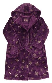 Purpurový chlpatý župan s obrázkami a kapucí - Frozen TU