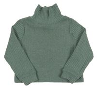 Zelenošedý rebrovaný crop sveter s rolákom PatPat