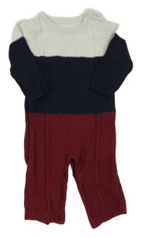 Červeno-tmavomodro-bílý vzorovaný pletený overal Nutmeg