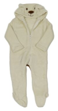 Smetanová huňatá kombinéza s kapucí - medvídek
