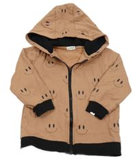 Starorůžovo-čierna prepínaci mikina so smajlíkmi a kapucňou